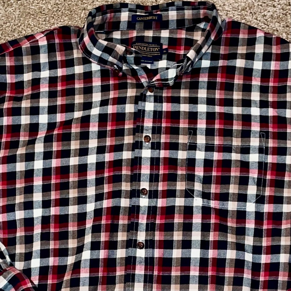 Pendleton Canterbury Flannel Shirt‎ XL Long Sleeve Plaid Red Black Beige Men's